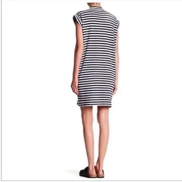 ATM Anthony Thomas Melillo V Neck Navy Striped Shift Dress - Picture 2 of 9